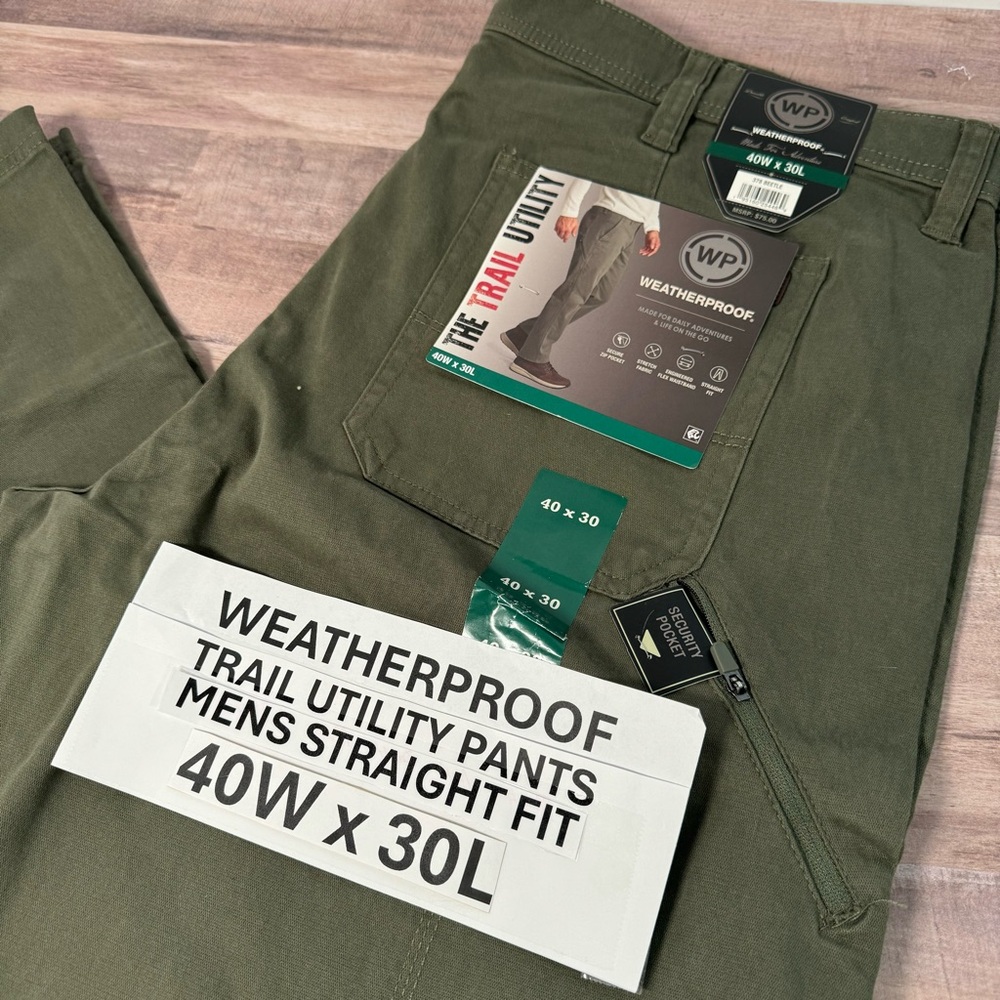 The Trail Utility Pants by: Weatherproof , 40Wx30L , stretch fabric *WP1 Beetle